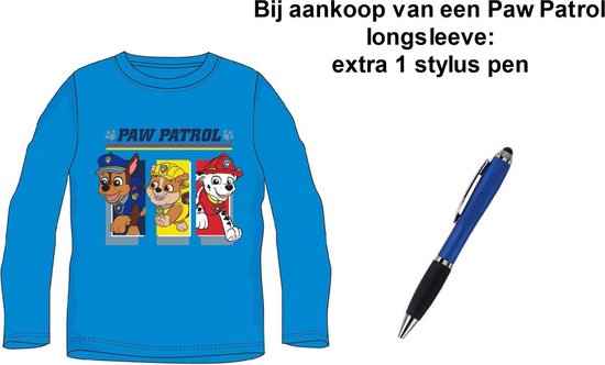 Paw Patrol Nickelodeon Manches Longues - T-Shirt - Bleu Royal. Taille 134 cm / 9 ans + 1 Stylet EXTRA
