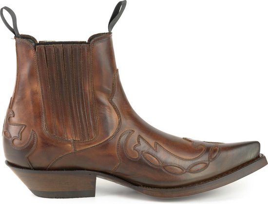 Mayura Boots Austin 1931 Kastanje Bruin/ Spitse Western Heren Enkellaars Schuine Hak Elastiek Sluiting Vintage Look Maat EU 42
