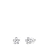 Lucardi Dames Oorknoppen bloem met zirkonia - Oorbellen - Cadeau - Echt Zilver - Zilverkleurig