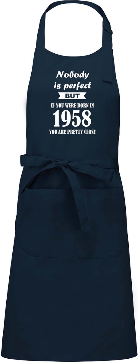 Mijncadeautje - Luxe schort - Nobody is perfect - 1958 - navy blue