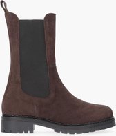 Tango | Julie 8-i dk brown suede high chelsea boot - black sole | Maat: 38