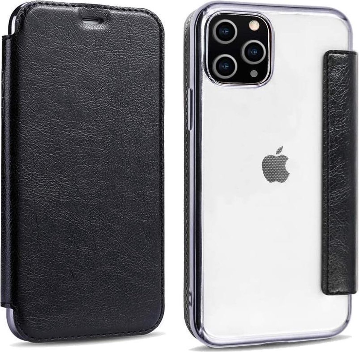 Geschikt voor Apple iPhone 12 Pro Flip Case - Zwart - Hoogwaardig PU leer - Soft TPU - Folio