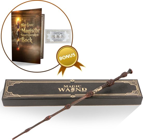 Toverstaf - Geschikt voor Albus Perkamentus / Dumbledore kostuum - Magic Wand - Met Treinkaartje - Inclusief Toverspreuken E-book