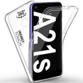 Geschikt voor Geschikt voor Samsung Galaxy A21s Case - Transparant Siliconen - Voor- en Achterkant - 360 Bescherming - Screen protector hoesje - (0.4mm)