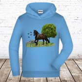 Lichtblauwe hoodie met paard -James & Nicholson-110/116-Hoodie meisjes