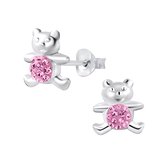 Joy|S - Zilveren beer oorbellen - kristal roze