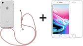 iPhone 7/8/SE 2020 hoesje transparant met rosé koord shock proof case - 1x iPhone 7/8/SE 2020 screenprotector