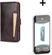 ShieldCase geschikt voor Apple iPhone 12 / 12 Pro - 6.1 inch Extra space book case - bruin + glazen Screen Protector