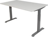 OrangeLabel Desk met grijs onderstel en blad wit in de maat 120x80. Instelbaar van 62-84cm