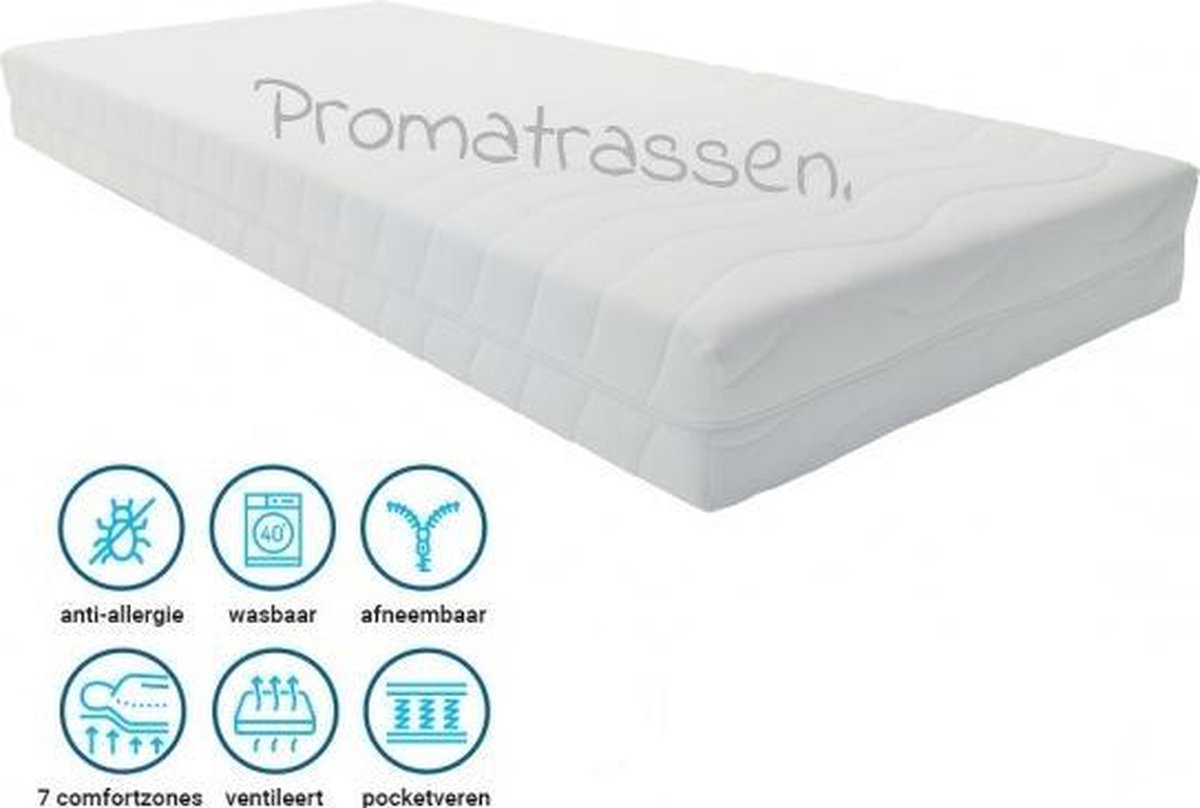 Pocketvering Matras - 7 zone -Pocketvering -Koudschuim HR45 - Matras- Koudschuim -90x210 - 21cm Dik
