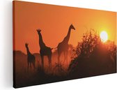 Artaza Canvas Schilderij Drie Giraffe Silhouetten Bij Zonsondergang - 100x50 - Groot - Foto Op Canvas - Canvas Print