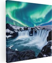 Artaza Canvas Schilderij Watervallen Met Het Groene Noorderlicht - 60x60 - Foto Op Canvas - Canvas Print