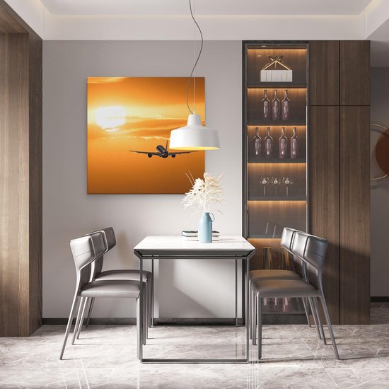 Artaza Peinture sur toile Avion au coucher du soleil - 80 x 80 - Groot - Photo sur toile - Impression sur toile