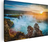 Artaza Canvas Schilderij Watervallen Bij Zonsondergang - 120x80 - Groot - Foto Op Canvas - Canvas Print