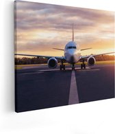 Artaza Canvas Schilderij Vliegtuig Op De Landingsbaan  - 100x80 - Groot - Foto Op Canvas - Canvas Print