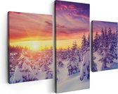 Artaza Canvas Schilderij Drieluik Zonsondergang In Het Sneeuw Bos  - 90x60 - Foto Op Canvas - Canvas Print