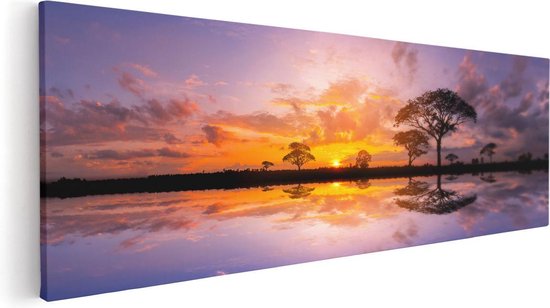 Artaza Canvas Schilderij Silhouet Van Bomen Tijdens Zonsondergang - 120x40 - Groot - Foto Op Canvas - Canvas Print