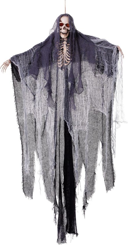 Hangende decoratie spook/geest/skelet pop met lichtgevende ogen - 160 cm - Halloween - Horror party