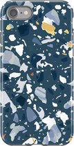 Apple iPhone SE Telefoonhoesje - Extra Stevig Hoesje - 2 lagen bescherming - Met Marmerprint - Terrazzo - Donkerblauw