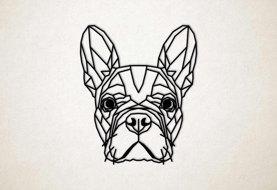Line Art - Hond - Franse Bulldog - S - 54x45cm - Zwart - geometrische wanddecoratie