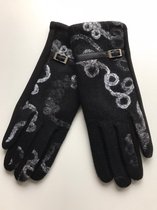 Handschoenen Trendy Dames Mode Herfst Winter Warme Zachte - Zwart-Grijs met riempje - One Size- Cadeau