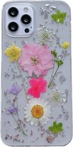 Casies Apple iPhone 12 / 12 Pro (6.1") gedroogde bloemen hoesje - Dried flower case - Soft case TPU droogbloemen - transparant