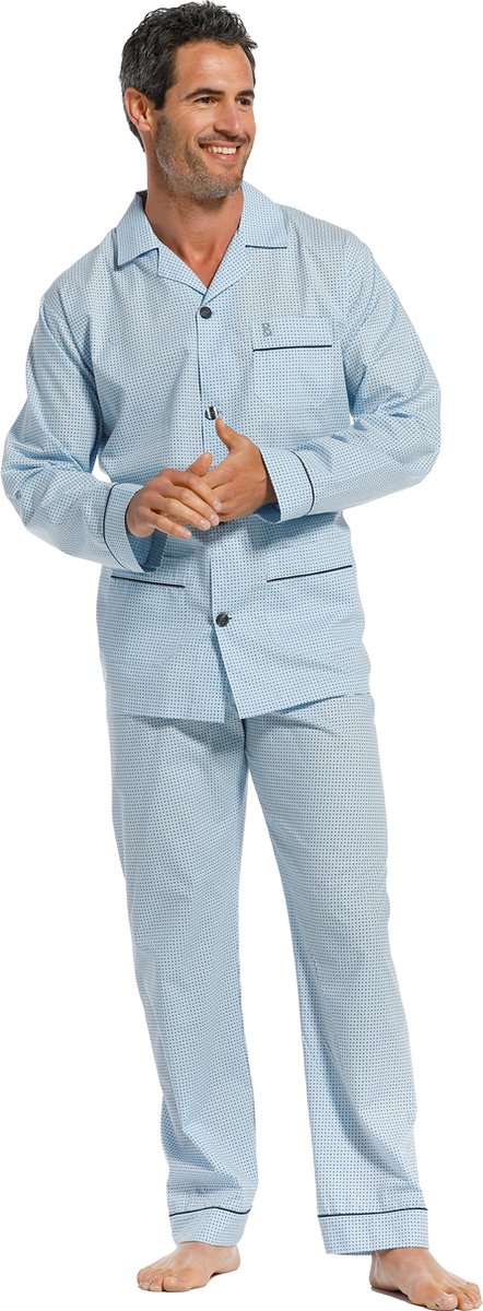 Robson Heren pyjama katoen knoopsluiting Jeremy - 48 - Blauw
