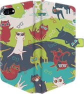 Apple iPhone 7 Telefoonhoesje - Portemonneehoesje  - Met pasjeshouder - Met Dierenprint - Kat - Groen