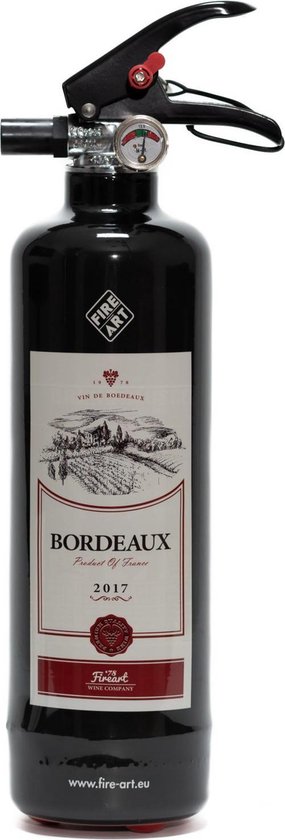 By Roon Design brandblusser - kunst - Bordeaux design inclusief muurbeugel - Wijnliefhebbers - Mancave - Fles wijn Bordeaux look a-like - eye-catcher By Roon Design brandblusser - kunst - Bordeaux design inclusief muurbeugel - Wijnliefhebbers - Mancave - Fles wijn Bordeaux look a-like - eye-catcher