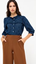 LOLALIZA Blouse met ruches en bloemen - Marine Blauw - Maat 48