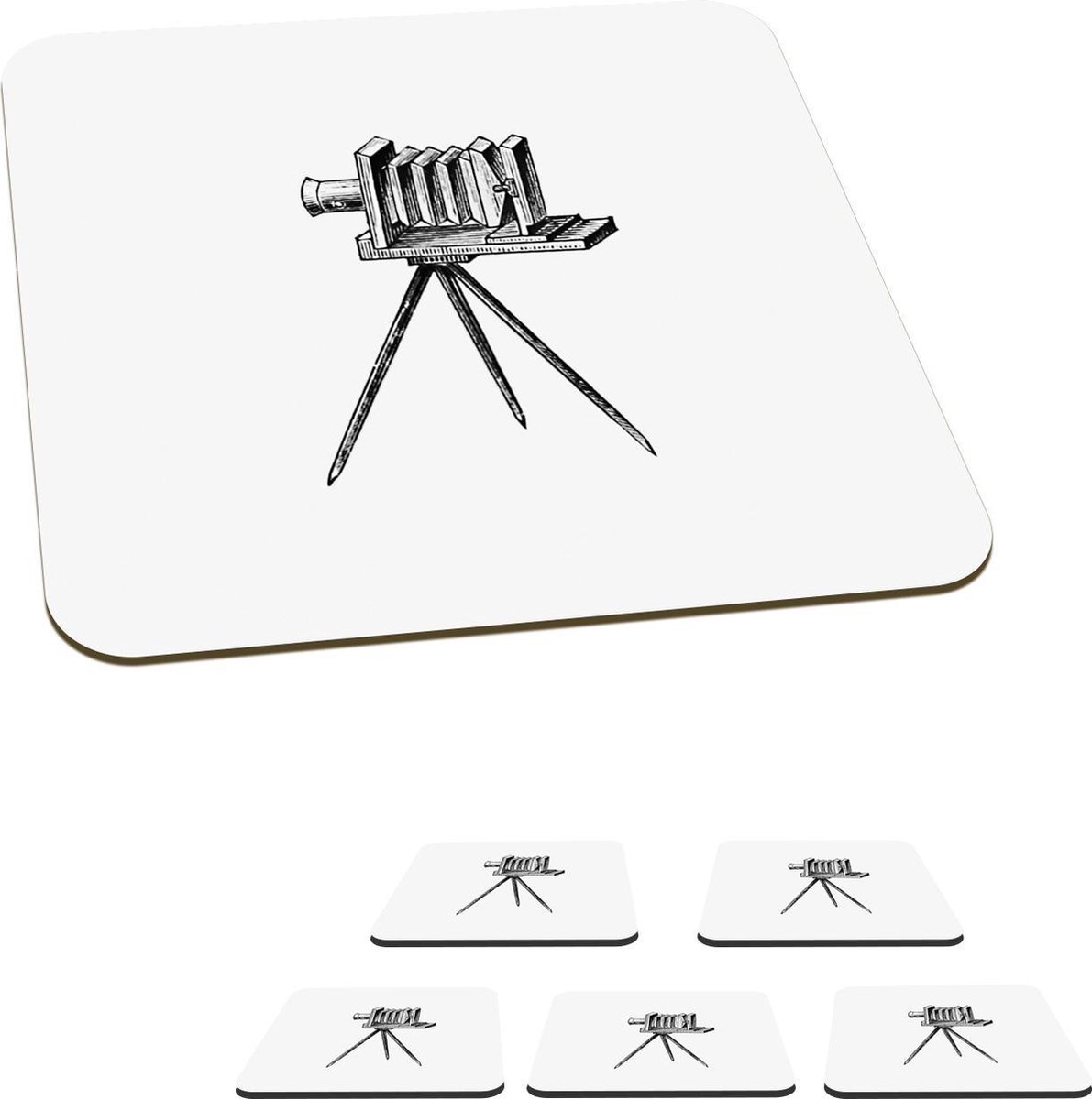 Onderzetters voor glazen - Vintage - Camera - Film - 10x10 cm - Glasonderzetters - 6 stuks