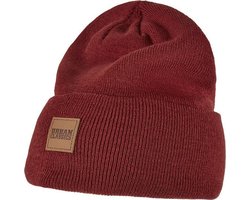 foto van Beanie muts UC leatherpatch burgundi