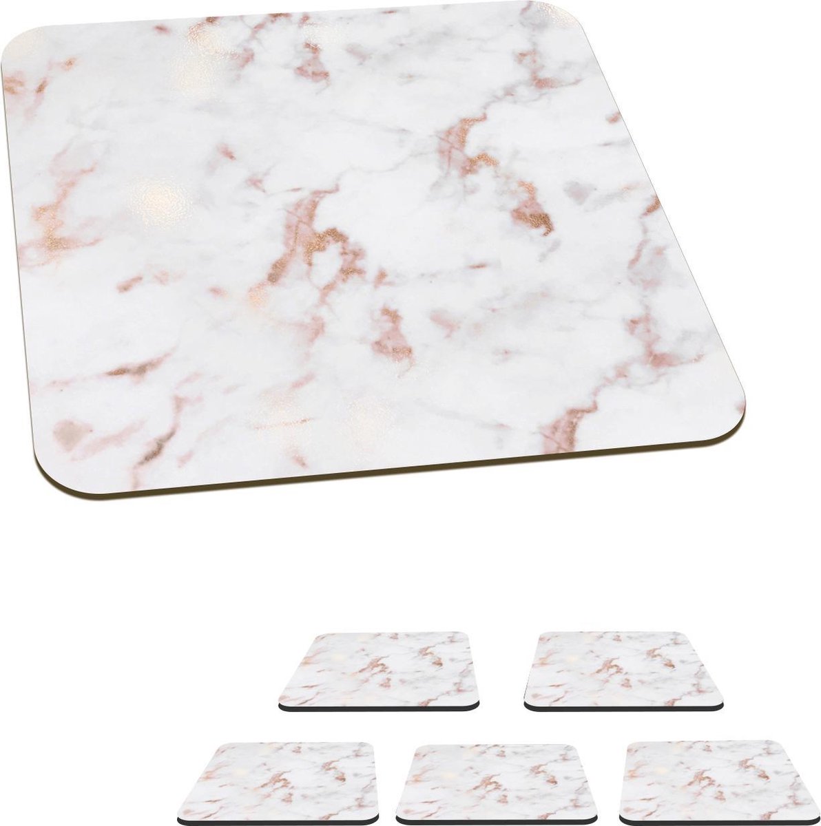 Onderzetters voor glazen - Marmer - Wit - Ader - 10x10 cm - Glasonderzetters - 6 stuks