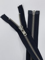 YKK rits, deelbare rits Donkkerblauw met zilver tanden 60 cm Grof (maat 8)