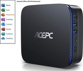 Mini PC - 4K HD - Mini Desk Computer - 6GB RAM - 128GB + 960GB (1TB) SSD Opslaggeheugen - Intel Celeron J3455 - AK1  - Zwart - Windows 10 Pro - incl. Office Professional! (verloopt