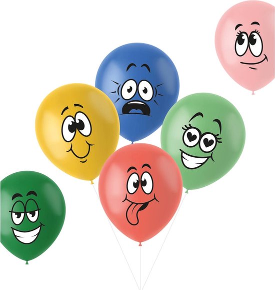 Folat - Ballonnen Retro Funny Faces Meerkleurig 33 cm - 6 stuks