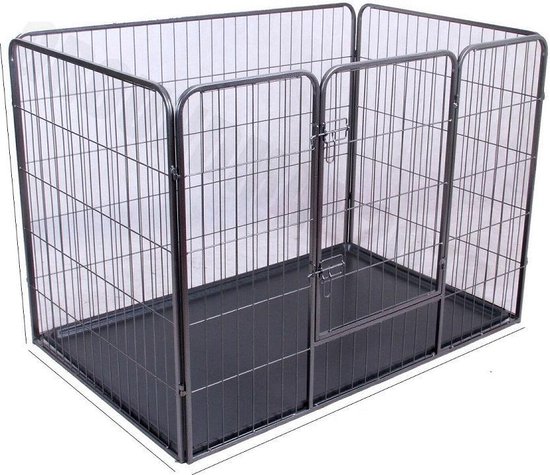 Puppyren Puppykennel met pvc lade 91x 63 x 61cm H Zwart gecoat