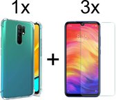 Xiaomi Redmi 9 hoesje shock proof case transparant - 3x Xiaomi Redmi 9 screenprotector