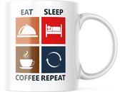 Mok met tekst: Eat Sleep Coffee Repeat | Grappige mok | Grappige Cadeaus