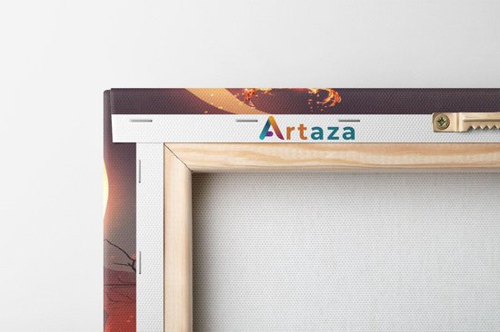 Arrière d'une toile Artaza avec cadre en bois et crochet de suspension.