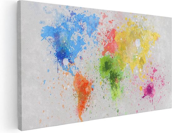 Artaza Canvas Schilderij Wereldkaart Met Verfvlekken - Abstract - 120x60 - Groot - Foto Op Canvas - Canvas Print