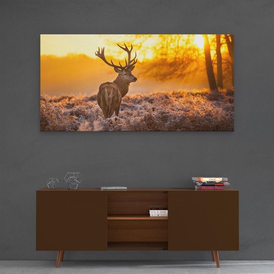 Artaza - Peinture sur toile - Cerf dans la forêt au lever du soleil - 120 x 60 - Groot - Photo sur toile - Impression sur toile