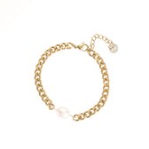 Go Dutch Label Armband schakel zoetwater parel Goud B1720-2