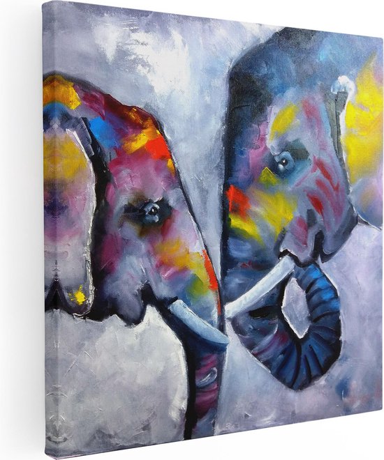 Artaza Canvas Schilderij Twee Getekende Olifanten - Abstract - 50x50 - Foto Op Canvas - Canvas Print