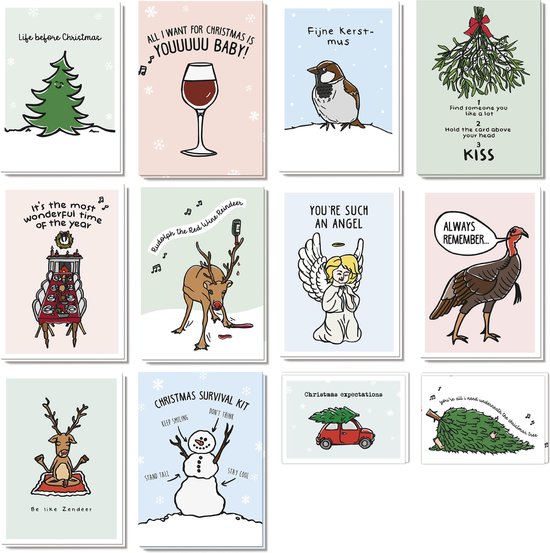 Liefs Jansje | Grappige kerstwensen | 12 enkele kaarten met envelop +  sluitsticker |... | bol.com