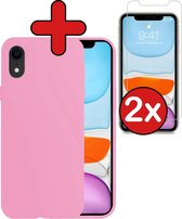Hoesje Geschikt voor iPhone XR Hoesje Siliconen Case Hoes Met 2x Screenprotector - Hoes Geschikt voor iPhone XR Hoes Cover Case - Lichtroze