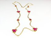 lange zilveren halsketting collier halssnoer geelgoud verguld Model Vlinder en Bol met rode stenen