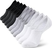 Onzichtbare Lage Sokken met Siliconen Grip in Drie Kleuren - Heren, Dames, Unisex - 10 Paar - Wit/Zwart/Grijs - Elastisch en Ademend - Monfoot
