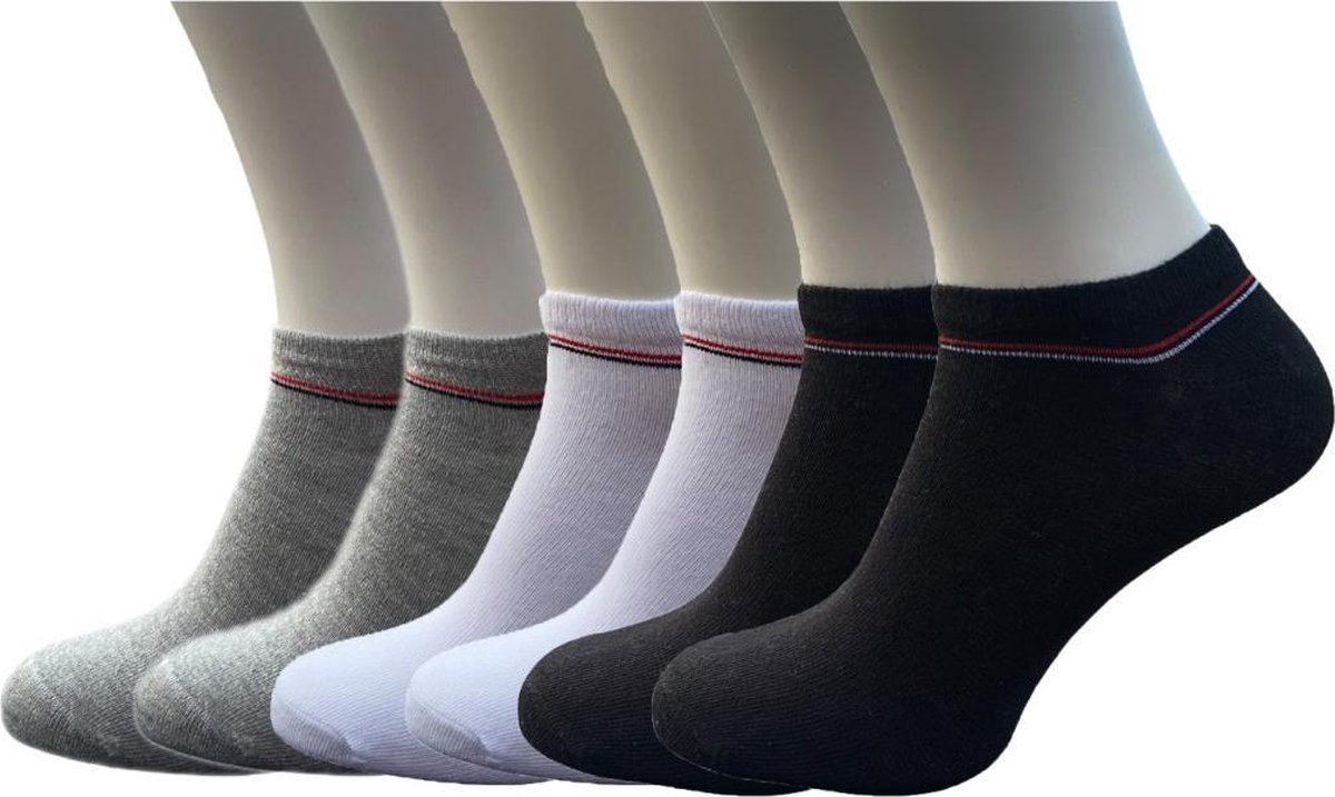 Classinn® Essentials Sneaker sokken 36-41 - Multipack 6 paar - dames sport enkelsokken wit, grijs en zwart