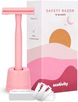 ecotivity® Safety Razor Scheermesjes voor Vrouwen met 10 Double Edge Scheermesjes - Dubbelzijdig Klassiek Scheermes met Houder - Powder Pink